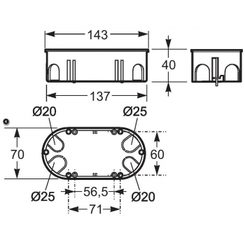 Caja de mecanismo doble p/pared hueca 67x135 3256 Famatel
